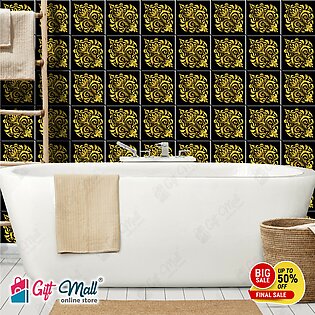 Gift Mall Golden Foil Tile Stickers Pack of 6 / 12 / 24 / 48 / 102 Pcs 12x12 cm Pattern Design Wall Decorative Self Adhesive Tiles Stickers Bathroom Kitchen Sticker Wall Wallpaper Border Decoration