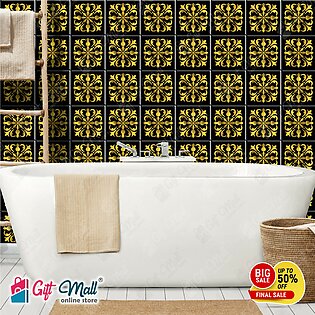 Gift Mall New Article Golden Foil Tile Stickers Pack Of 6 / 12 / 24 / 48 / 102 Pcs 12x12 Cm Pattern Design Wall Decorative Self Adhesive Tiles Stickers Bathroom Kitchen Sticker Wall Wallpaper Border Decoration