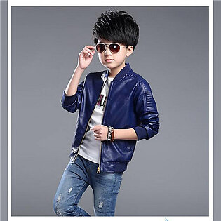 Kids Faux Leather Blue Jacket For Boys