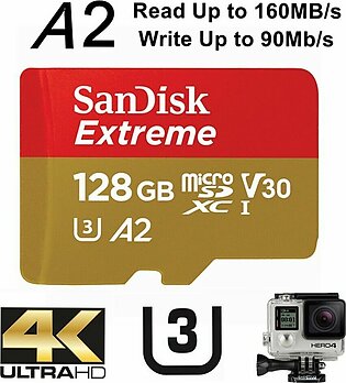 128gb Sandisk Extreme Microsdxc Uhs-i Card 160mbps Read, 90mbps Write, 4k Uhd U3 A2 Sdsqxa1-128g-gn6ma