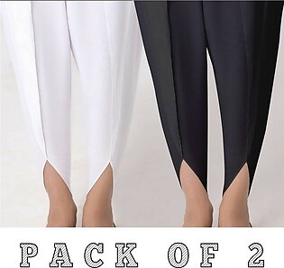 Dhanak - Pack Of 2 - Tulip Pant Cutting Trousers For Women In Winter Cotton - Tpc01 - Black & White