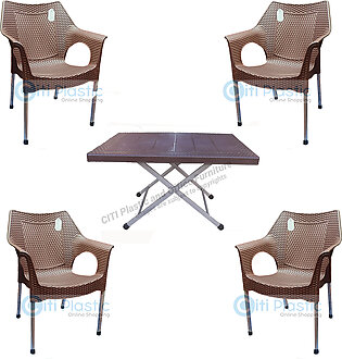 Set Of 4 Rattan Indoor/ Outdoor Gaden Plastic Chairs And Plastic Table - Chocolate
