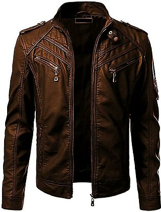 Shop Mart Brown Faux Leather Jacket For Men
