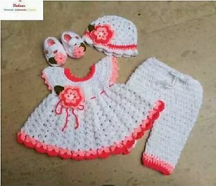 Woolen Baby Frock, Crochet Frock Full Set For Cute Baby Girls