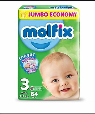 Molfix Diaper, Size 3, Midi, 4-9kg, 64pcs, Jumbo Pack