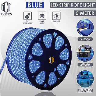 Led Strip Light, 5 Meter Blue Flexible Rope Led Strip With Adapter, Multi Size Rope Lights For Décor By Goods Consignment Mart