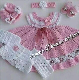 Woolen Dress Set For Baby Girl / Newborn Baby Crochet Dress