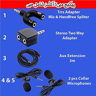 Dual Collar Mike For Voice Recording,talk Shows & Interview Universal Collar Mic For Mobile Smart Phone Pc Laptop Dslr - 2 Mic With Trrs Cable With Trs 3.5mm 3 Meter Cable & Audio Splitter