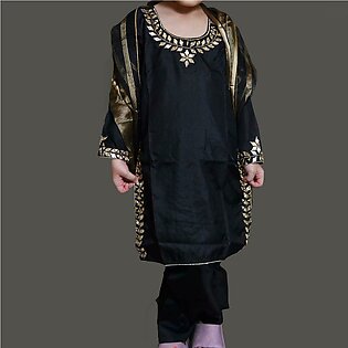 Dzyne Silk Embroidered Mirror Work Stitched 3 Pc Dress For Girls And Women (4-16 Years To Medium And Large )