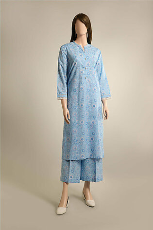 Saya Unstitched 2 Piece Printed Lawn (shirt/trouser) For Women And Girls - Color: Blue - Design Code: Wu2p-3491
