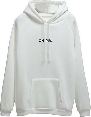 Oh Yes White Fleece Hoodie For Women - 1152019