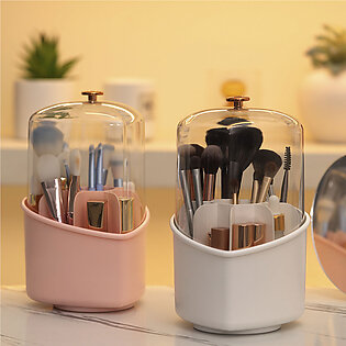 Makeup Brush Holder With Lid, Rotatable Makeup Brush Organizer Cup