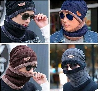 Men Women Warm Beanie Hat + Soft Scarf Set Winter Thicken Hat Cap Neck Warmer