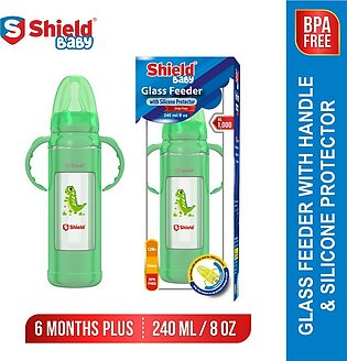 Shield Baby - Glass Feeder with Silicone Protector 240ML Green