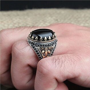 Distinctive Turkish Black Stone Silver Ring For Men: Unique Style And Elegance