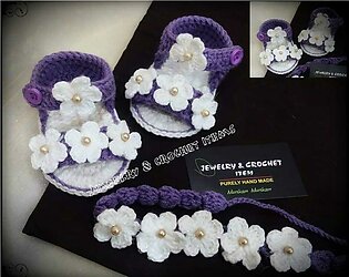 Crochet Shoes And Headband Set For Baby Girl / Soft Woolen Hair Band For Baby Girls Boots / Winter Accessories / Babies Accessories
