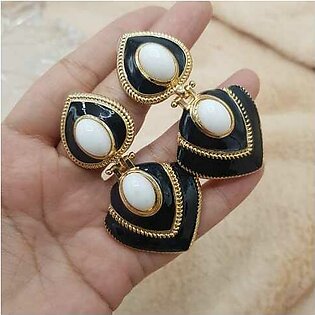 Black And Gold Heart Shape Silver Gold Plated Hope Earring For Ladies