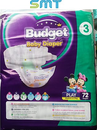 Budget baby diaper size 3no medium 6-11kg (72 pcs pack)