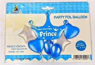 Pack Of 7 - Large Blue Prince Crown Foil Balloon Set Birthday Party Balloon Decoration Happy Birthday Foil Balloon Set