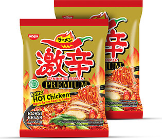 Pack Of 2 Japanese Ramen Noodles Premium Extra Hot Chicken Flavour 121g - Nissin Imported Noodles - Hot And Spicy Noodles - Gekikara Ramen Premium Extra Hot - Fiery Noodles - Nissin Mi Instan Goreng.