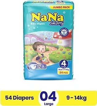 Nana Smarty Diapers - New Jumbo Pack - Large Size 4 - 54 Pcs - 9-14kg