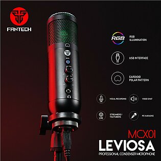 FANTECH MCX01 LEVIOSA Professional Condenser Microphone With RGB Illumination And Cardioid Polar Pattern USB XLR Cable With Table Stand