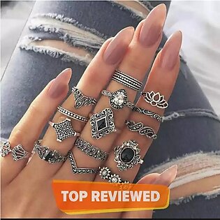Pack Of 5 Fashion Flower Stone Midi Ring Crown Star Moon Vintage Crystal Opal Rings for Women