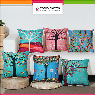 Techmanistan Set Of 6 - Nature Inspired Sofa Cushions Oil Painting Themed Throw Pillows - 40 X 40 Cm
