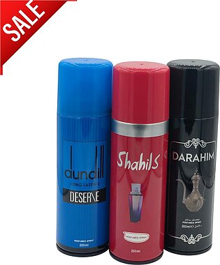 Body Spray Men Pack Of 3 | Big Bottle 200ml Darahim By Freshrite | Shahlis By Freshrite | Dundill Blue By Fresh Value Budget Pack Men And Women Gift Pack Longlisting Ladies Gents | Boys And Girls Imported High Quality Value Budget Pack Whole Sale Price