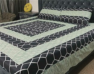 Best Quality And Colors King Size Embroided Cotton Sattin Double Bed Sheet - Bed Sheet & 2 Pillowcases With Embroided Patchwork- Multicolour
