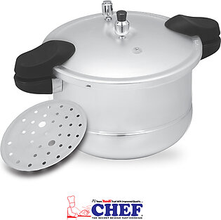 CHEF Sleek Handle Aluminum Pressure Cooker with Steam Roaster 1205 - 11 Liters [Life Time Blast Proof Warranty]