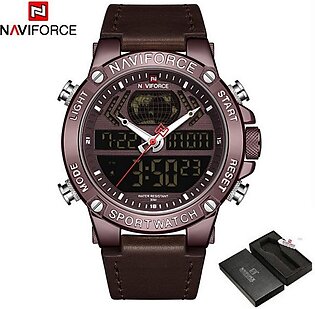 Naviforce Digital & Analog Sport Wrist Watch Leather Wrist Watch For Men With Brand Box-nf9164