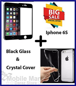 Iphone 6S Full Screen 3D Black Complete Tempered Glass Protector +  Crystal Clear Transparent  Back Cover