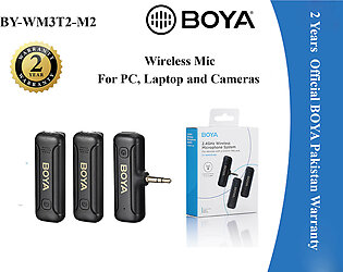 2 Years Warranty - Boya By-wm3t2-m2 Wireless Lavalier Dual Microphone Plug Play Microphone With 3.5mm Trs Connector For Camera Recorder Noise Cancellation Cordless Clip On Mic For Video Recording