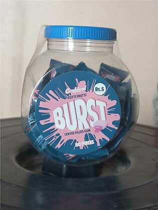 Burst Tutti Frutti Bubble Gum Center Filled 50 Piecs Jar