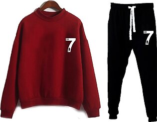 Cr7 Maroon Fleece Sweatshirt With Logo Trouser Winter Wear Arrival Top Quality For Men