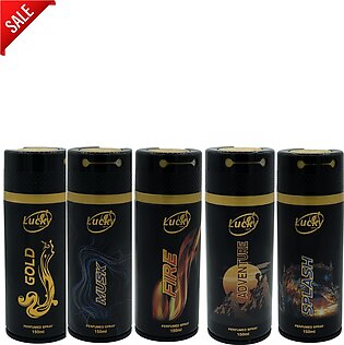 Body Spray 150ml Big Bottle Pack Of 5 Arabic Perfumed Body Spray For Men & Women 150ml Each | Musk | Lucky Brand | Gold | Fire | Adventure | Splash | Premium High Imported Quality | Long Lasting | Value Budget Pack | Arabic | Imported | Inspire By Axe