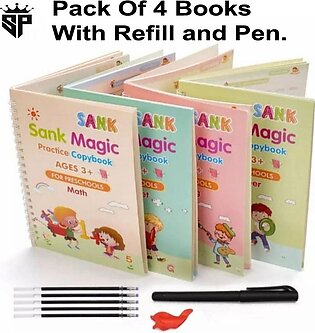 Sp Dealz Pack Of 4 Magic Book Practice Copybook For Kids, Reusable - Number & Letter Tracing Books, Drawing & Math Practice Books - Print Handwriting Workbook (4 Book + 5 Refill) Ages 3-6