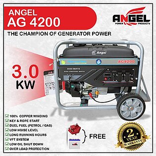 Angel Generator Euro5 Ag 4200 3.5 Kva 3000 Watt (3.0 Kw) Low Noice Alternator: 100% Copper Volt Meter: Digital