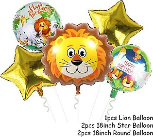 5pcs-jungle Animal Foil Balloons Lion Air-helium Balloon Kids Safari Birthday Parties