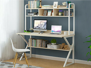 Computer Tables, Metal Frame Wood Home Office Table With 4 Tier Diy Storage Shelves - Laptop Pc Desktop Table Study Workstations