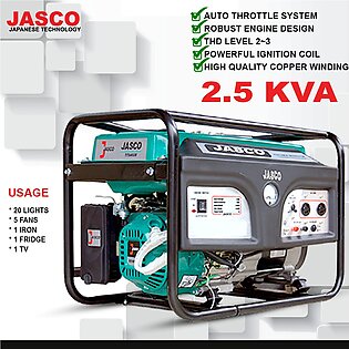 JASCO   2.5 KVA EPA STANDARD SELF START GENERATOR  WITH WHEELS BATTERY AND GASKIT &1 YEAR WARRANTY