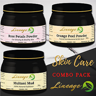Lineage - Multani Mitti Orange Peel Powder Rose Petals Combo Pack of 3 100% Natural & Organic 100 Gram Jar