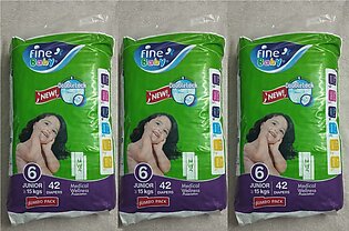 Fine Baby Diapers - Pack of 3 Jumbo, Each Pack of 42 diapers, Junior 15+ kg, Size 6