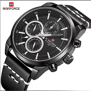 Naviforce Waterproof 24 Hour Date Quartz Watch Leather Straps Waterproof Watch For Men With Brand Box - Nf9148