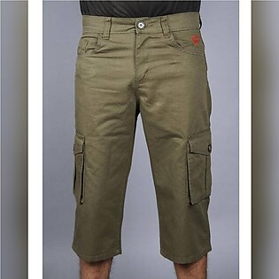 Olive Green Cotton Cargo Shorts For Men