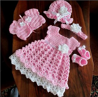 Zeby Handmade Crochet Dress Set For Baby Girl, Pink Baby Girl Outfit, 0 To 24 Months Newborn Dress