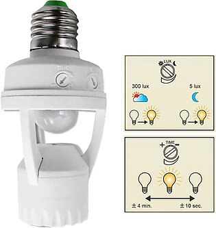 Motion Sensor Led Lamp Bulb Holder Adapter Adjustable Auto On/off Light