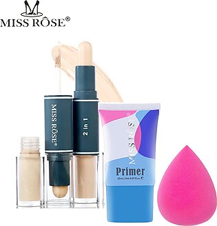 Miss Rose New 3 Pcs Exclusive Best Deal (2 In 1 Concealer) (primer) (makeup Blender)