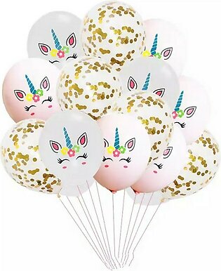 Unicorn Latex Balloon With Golden Confetti Balloons 10pcs